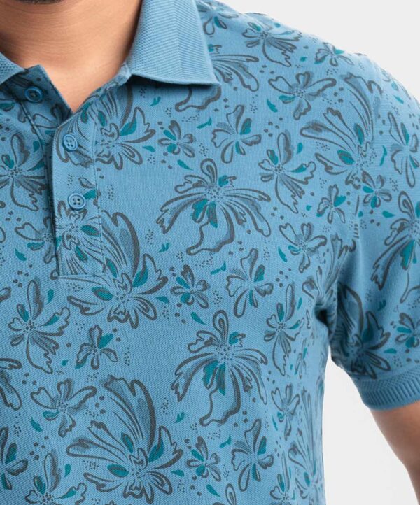 Blue Cotton Short Sleeve Polo - Image 2